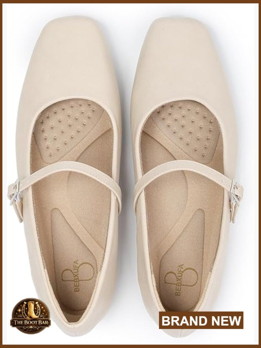 Square Toe Mary Jane Ballet Flats with Adjustable Strap, Slip On Comfort Work